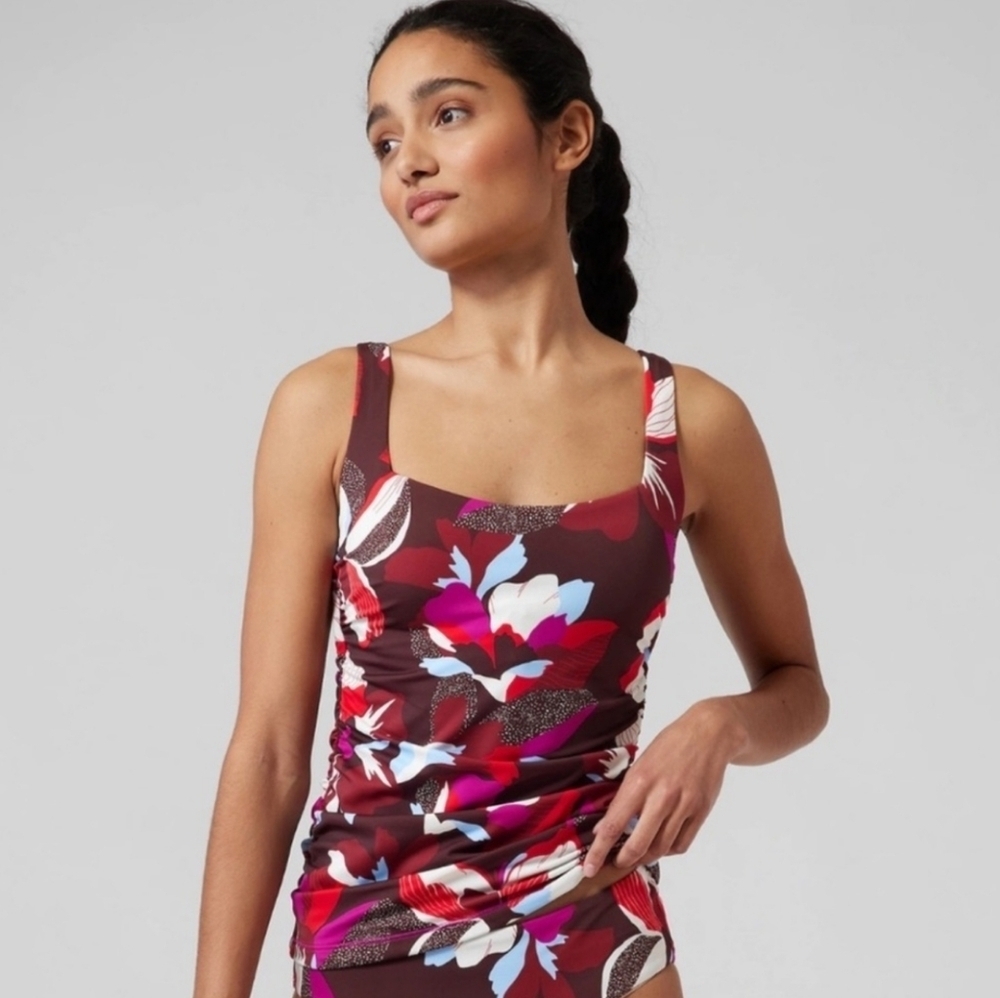 Athleta▪️38B/C Hermosa Hero Bloom Ruched Sleeveless Tankini Bikini Swim Top